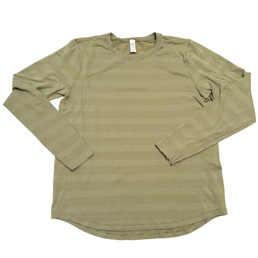 DSG Mens Medium Long Sleeve Performance Shirt Olive Green Textured Knit Running